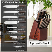 Giantex 15-Piece Kitchen Knife Set w/Wooden Block, Chef Knife Block Set