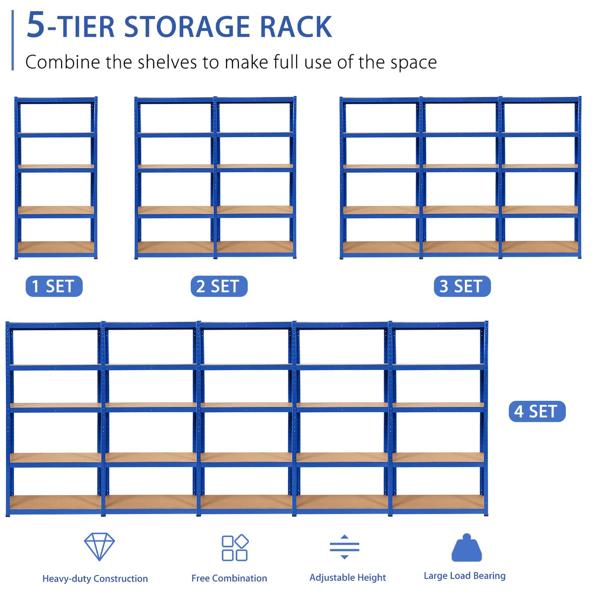 Giantex Metal Shelving Rack Unit, 5-Tier Storage Organizer, Storage Rack Shelving w/Adjustable Height