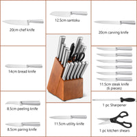 Giantex 16Pcs Kitchen Knife Set w/Wooden Block, Professional Chef Knife Block Set w/Full Tang Stainless Steel Forged Blade