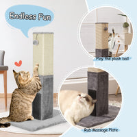 Cat Scratching Post, Kitten Claw Scratcher Tree Sisal Pole, w/ Hanging & Inner Ball Toy, 79cm Tall, Gray