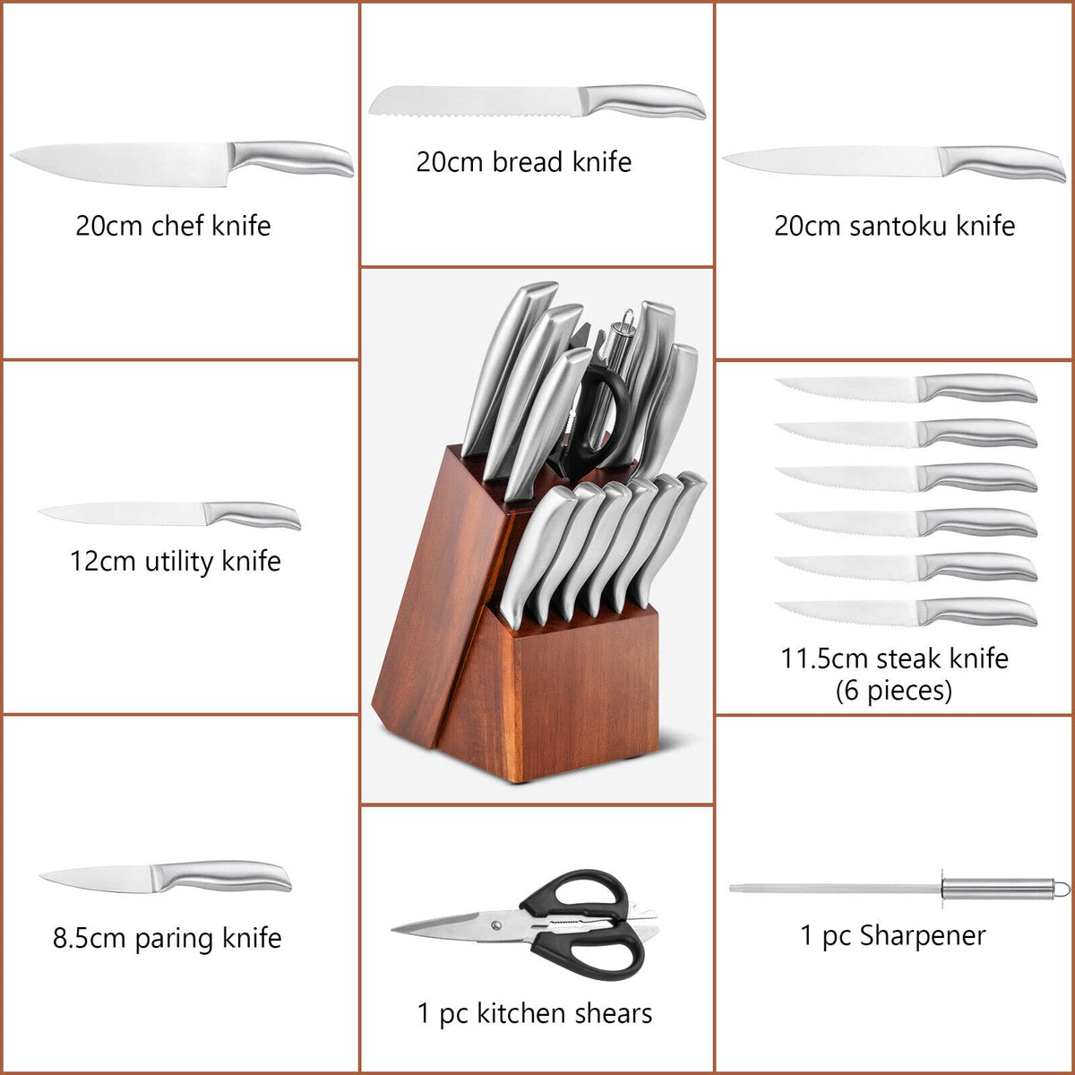 Giantex 14Pcs Kitchen Knife Set w/Wooden Block, Professional Chef Knife Block Set