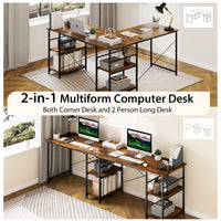 Giantex L-Shaped Desk with Storage Shelves, 242cm Wooden Corner Desk