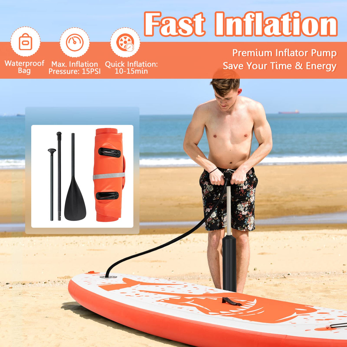 11ft Inflatable Stand Up Paddle Board, 15cm Thick SUP with Premium Accessories, Standing Boat for Youth & Adult