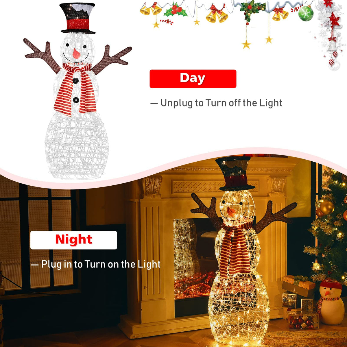 LED Christmas Lighted Snowman, Pre-lit Lighted Xmas 3D Snowman