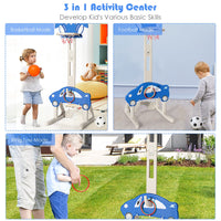 Kids Basketball Set, 3 In 1 Toddler Basketball Hoop Stand Kit, Adjustable Height, w/1 Football & 1 Basketball & 3 Rings