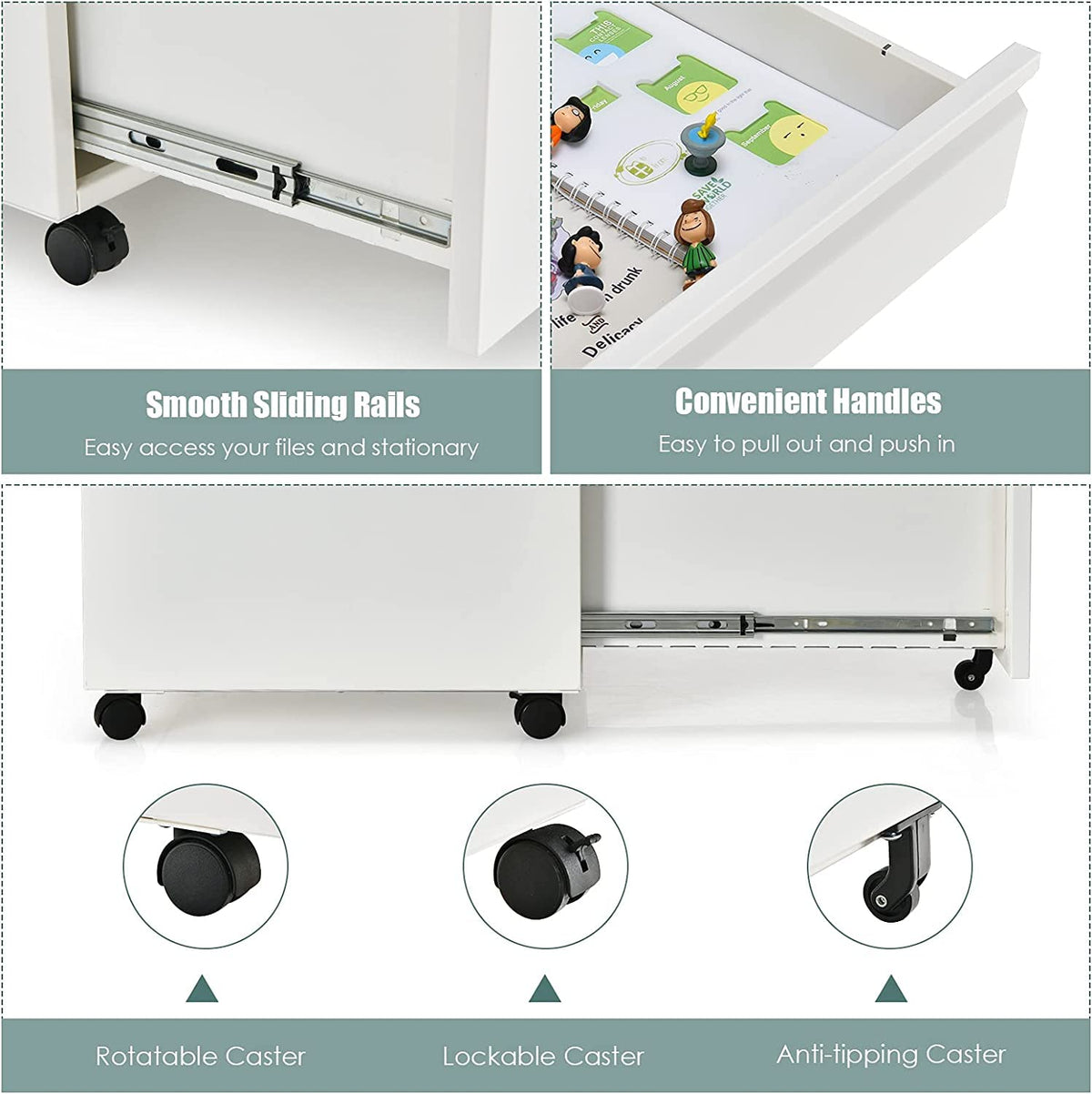 Giantex Mobile File Cabinet, 3-Drawer Filing Cabinet