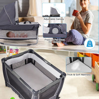 Baby Travel Cot, 4-IN-1 Convertible & Folding Portacot Baby Playard