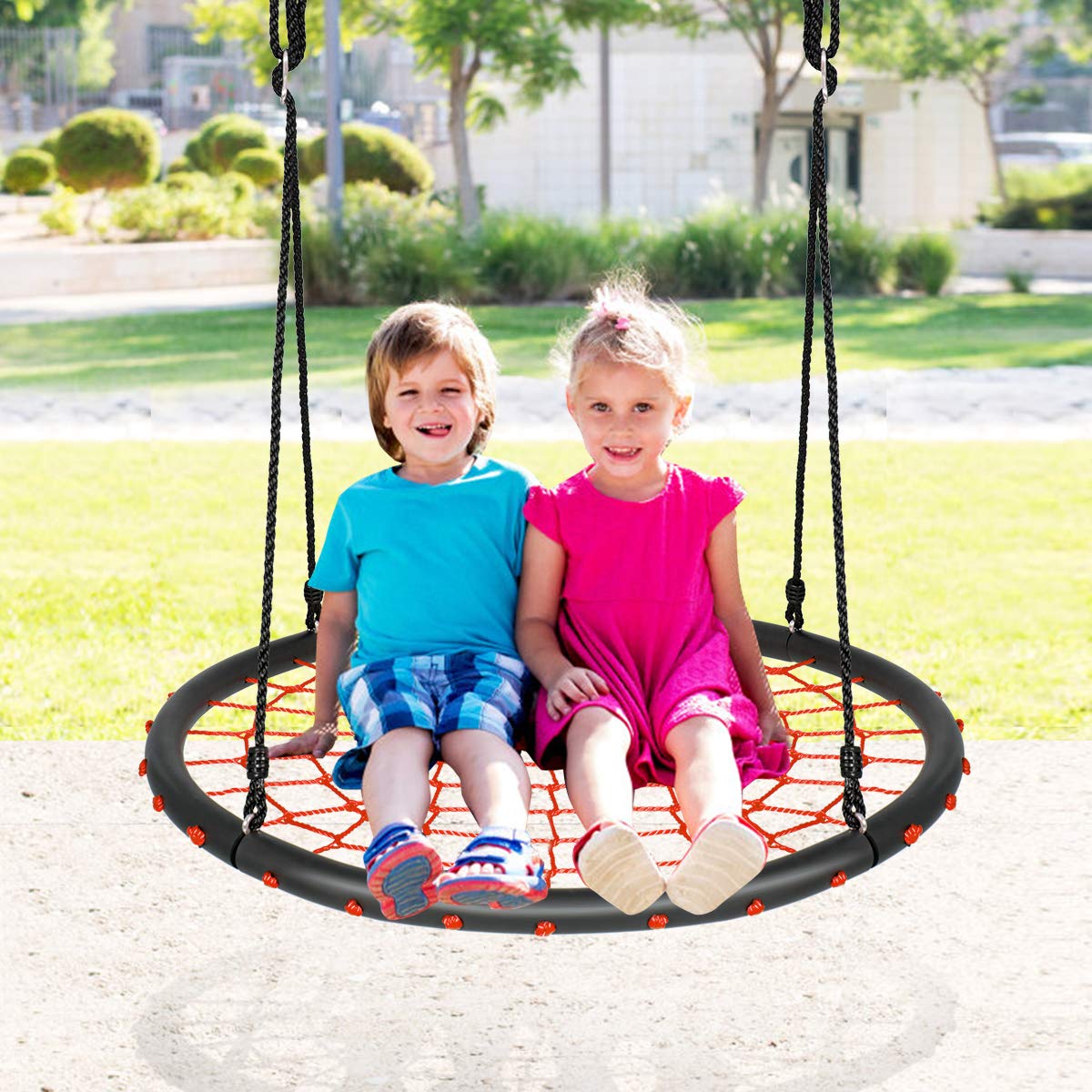 100cm Kids Spider Web Tree Swing, 100-160cm Adjustable Hanging Ropes & Durable Steel Frame