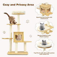 Cat Tree Tower, Large Wood Cat Climbing Condos, Natural Sisal Scratching Posts, Comfortable Cushions