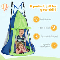 100cm Kids Detachable Hanging Tree Swing Tent, 2 in 1 Design Flying Swing & Nest swing Chair for Having Fun, Green