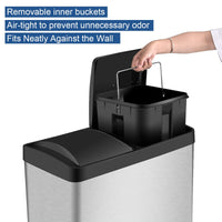 Giantex 60L Stainless Steel Dual Step Trash Can, Double Bucket Recycling Trash Can, 2 Removable Buckets with Handles