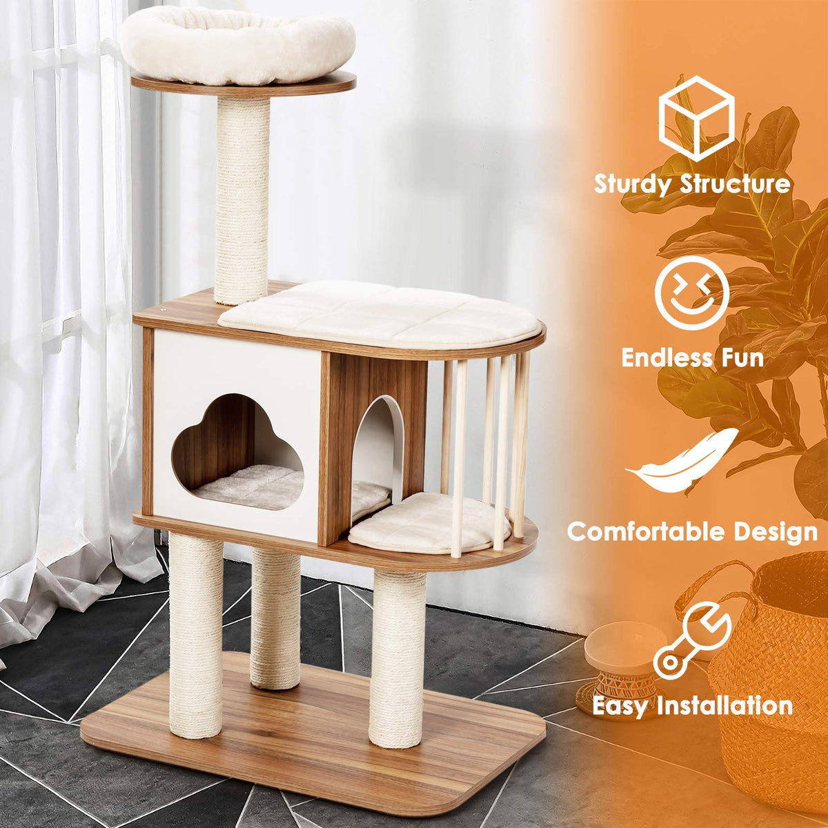 Cat Tree, Cat Acitivity Center, with Durable Material, Square-Shaped Scratching-Posts, Sisal Scratching Posts