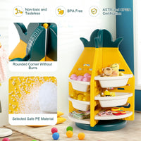 Kids Rotating Toy Storage Organizer, 3-Tier Pineapple Toy Shelf Bookcase w/ 8 Plastic Bins & 4 Shelves, 360°Revolving, Yellow & Green & White