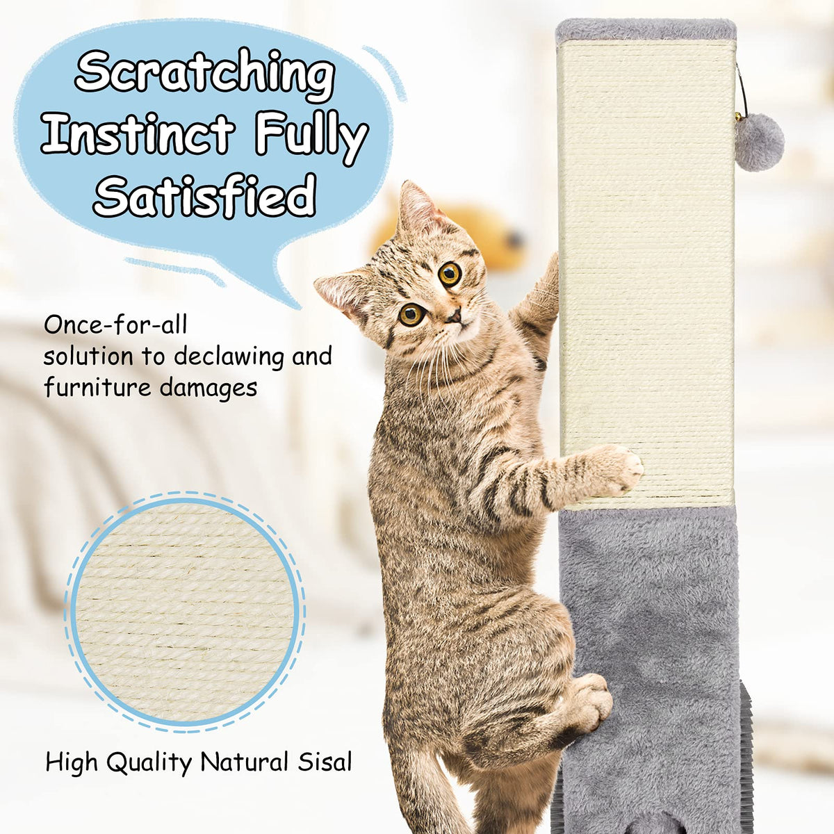 Cat Scratching Post, Kitten Claw Scratcher Tree Sisal Pole, w/ Hanging & Inner Ball Toy, 79cm Tall, Gray