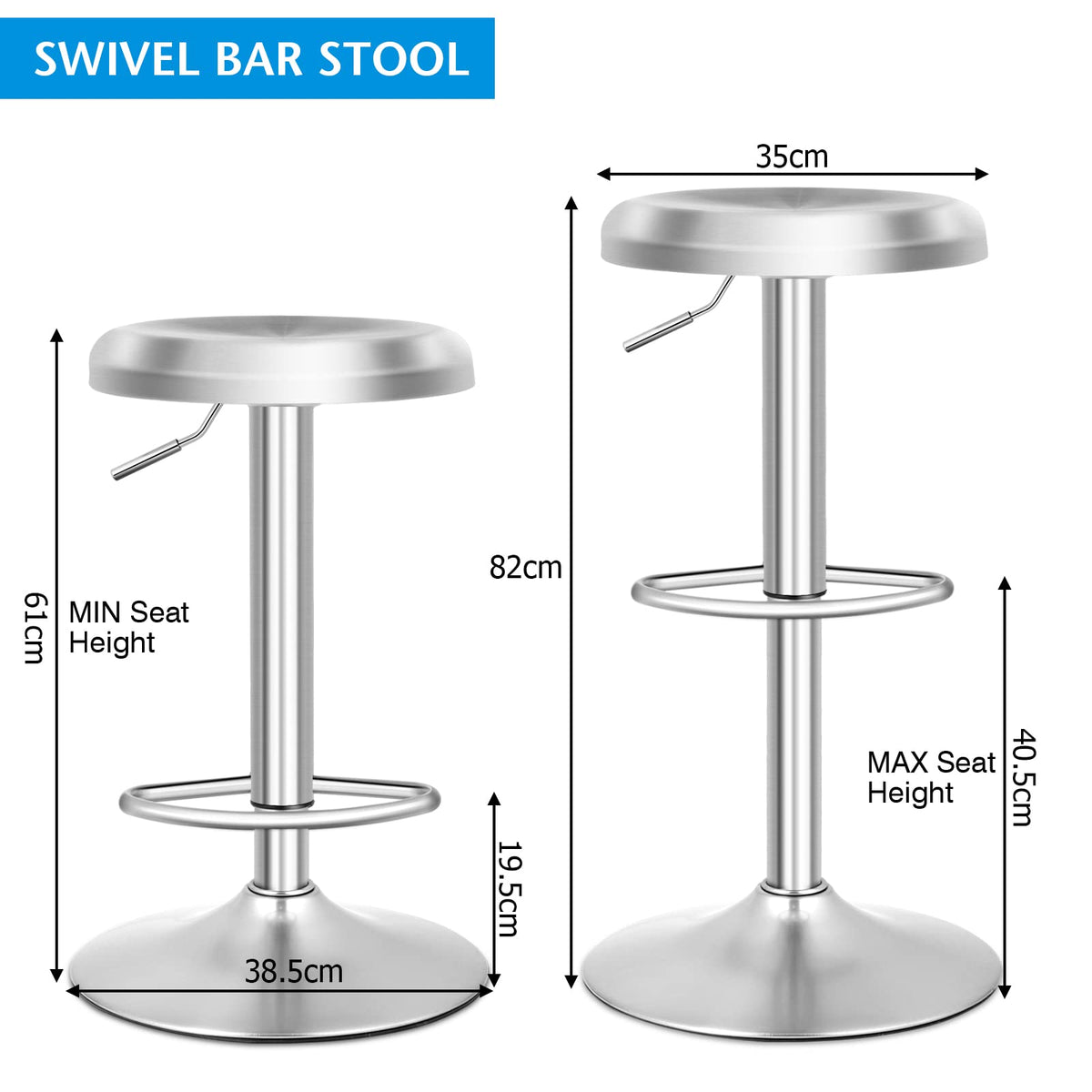 Giantex Adjustable Swivel Bar Stool, Backless Counter Chair Barstool w/Footrest & Non-Marking Base