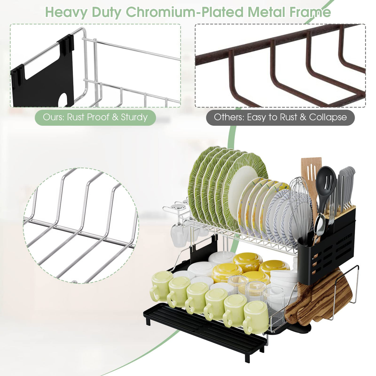 Giantex 2-Tier Dish Drying Rack, Detachable Dish Drainer Rack with Cutlery Holder & Cutting Board Holder