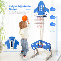 Kids Basketball Set, 3 In 1 Toddler Basketball Hoop Stand Kit, Adjustable Height, w/1 Football & 1 Basketball & 3 Rings