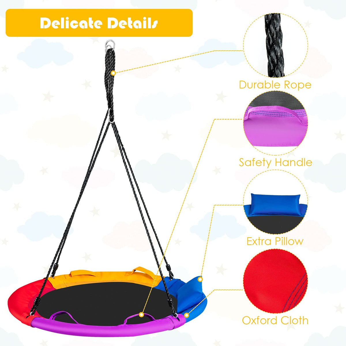 Saucer Tree Swing 100CM, Outdoor Round Hanging Flying Saucer, Multi-Color Hammock Platform Swing Chair