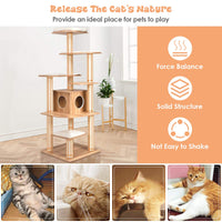 Cat Tree, Wooden Cat Tower with 6-Layer Platform, Sisal Rope Scratching Posts