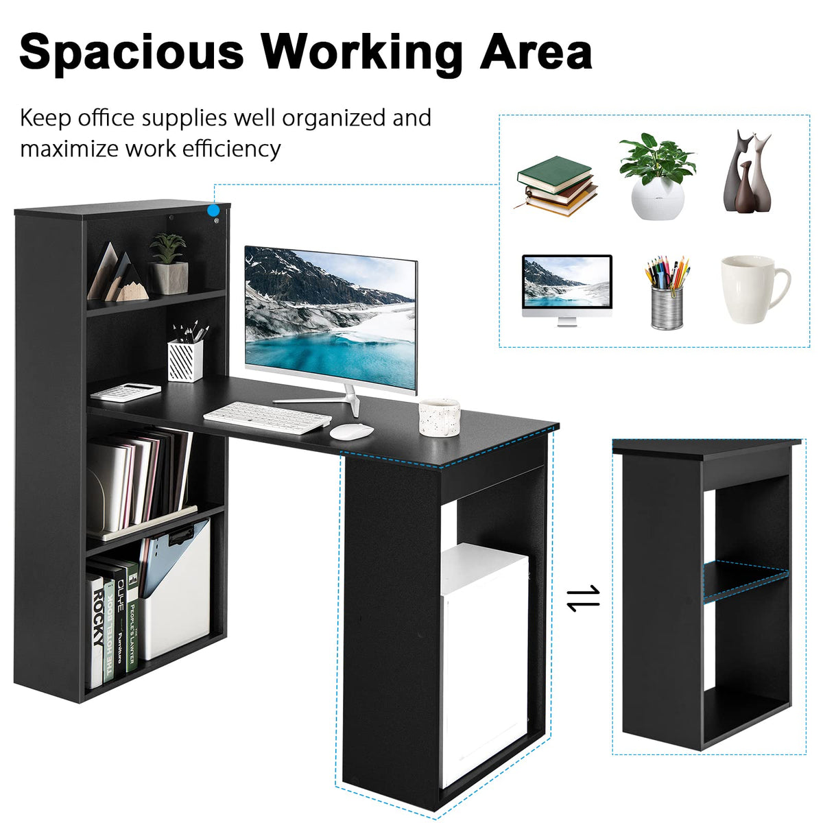 Giantex Computer Table Giantex Reversible Computer Desk with Bookshelf – Giantex.au