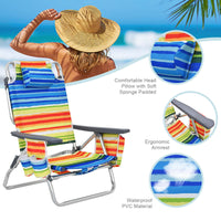 Giantex Beach Chair 2-Pack, Folding Camping Chair Set, 5 Adjustable Position, Outdoor Reclining Chair w/Head Pillow