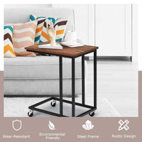 Giantex Industrial Side Table, Mobile Sofa End Table Vintage Accent C-Shaped Table