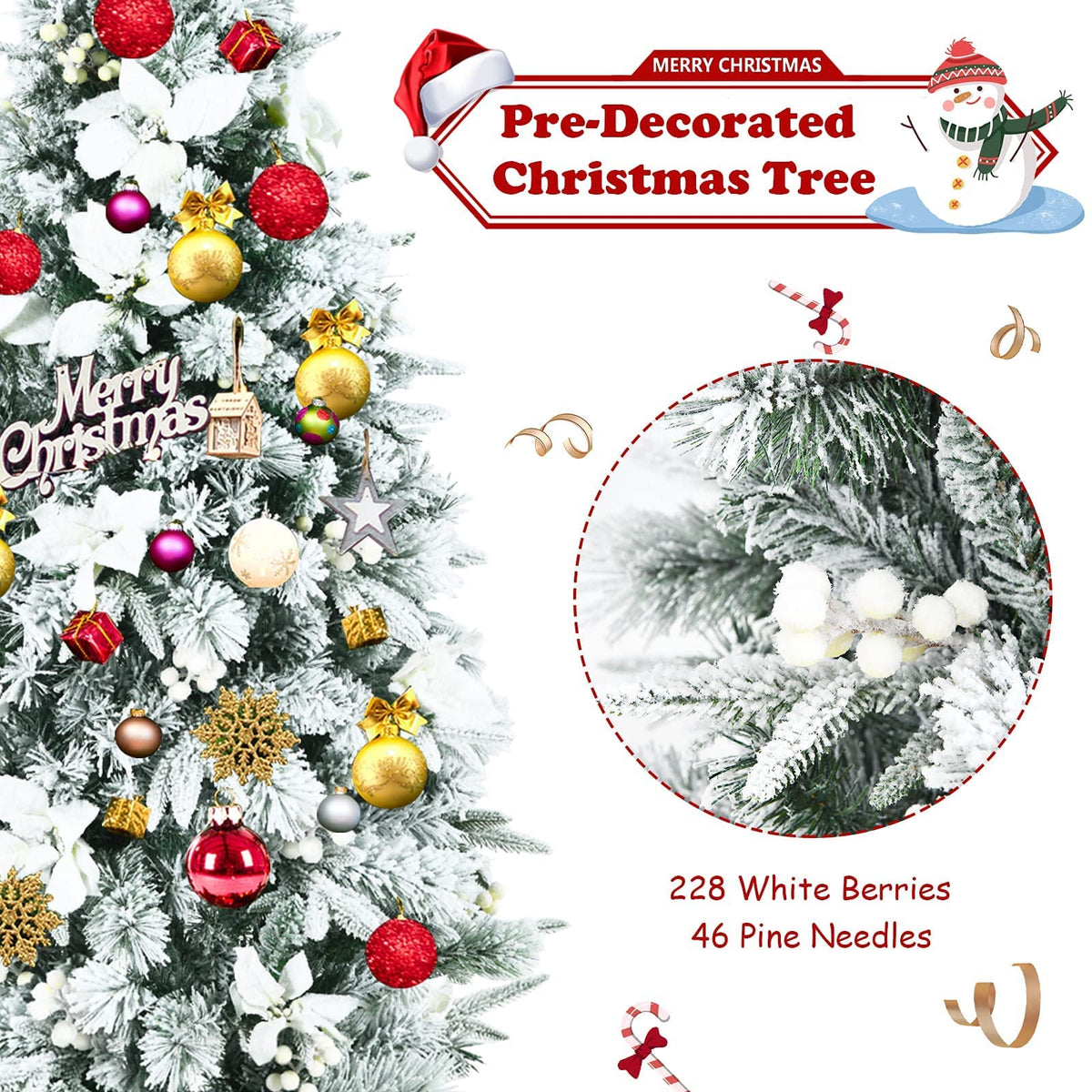 1.5 Christmas Tree, Artificial Snow Flocked Slim Pencil Tree