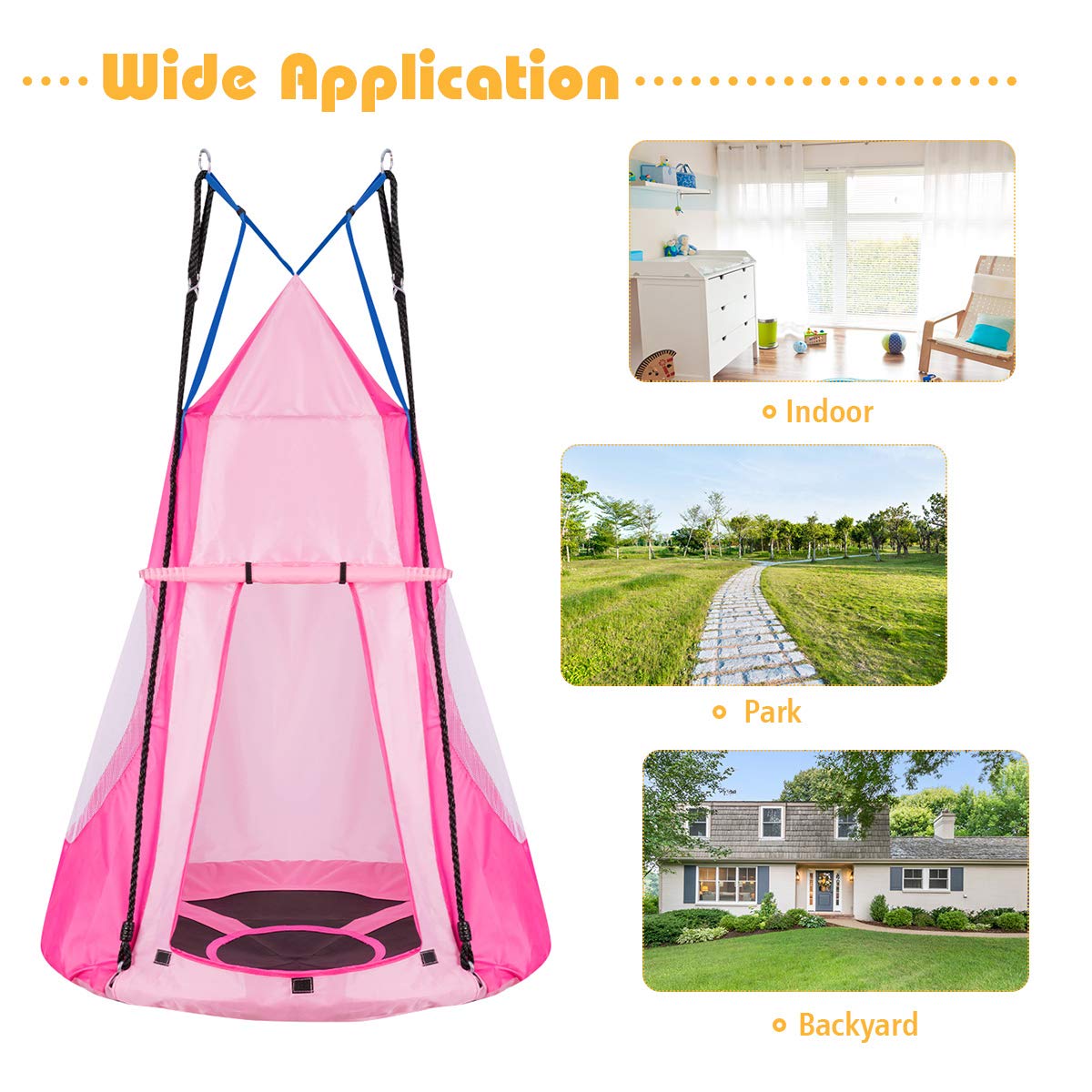 100cm Kids Detachable Hanging Tree Swing Tent, 2 in 1 Design Flying Swing & Nest swing Chair for Having Fun, Pink