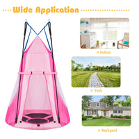 100cm Kids Detachable Hanging Tree Swing Tent, 2 in 1 Design Flying Swing & Nest swing Chair for Having Fun, Pink