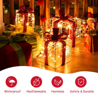 LED Christmas Lighted Boxes, 3 Set Pre-Lit Light up Xmas Gift Boxes