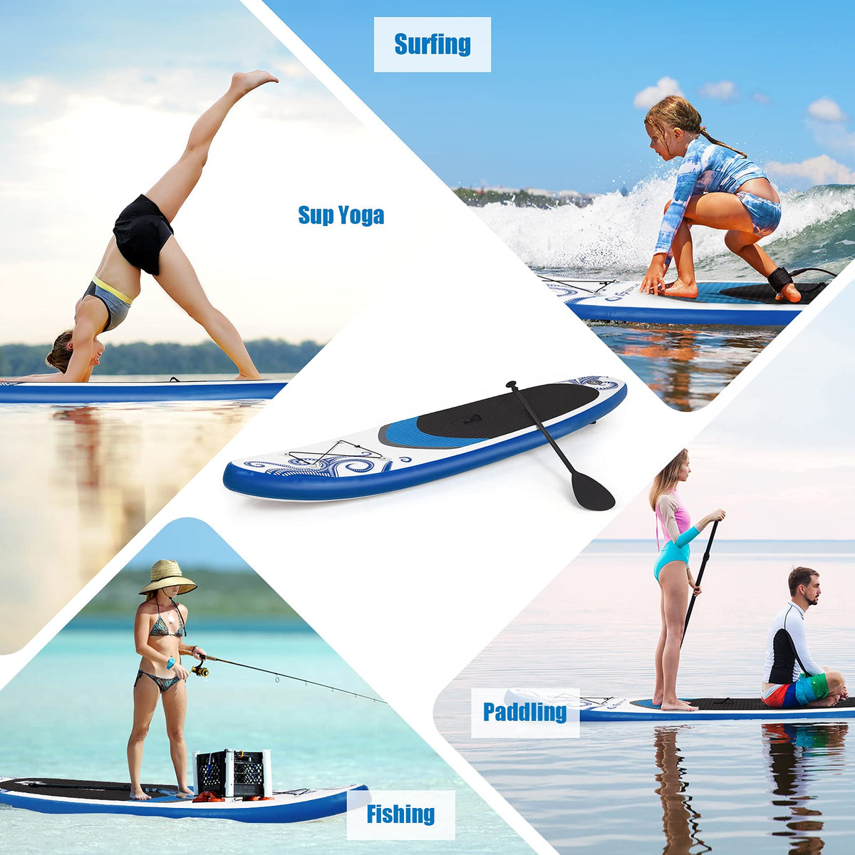 Inflatable Stand up Paddle Board, 10.5ft Surfing SUP Paddle Board with Adjustable Paddle, 15cm Thick SUP, Blue