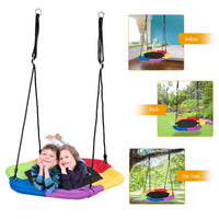 Kids Hexagonal Saucer Tree Swing Set, Colorful Flower Shape, Indoor Outdoor Play Set with Easy Installation Process