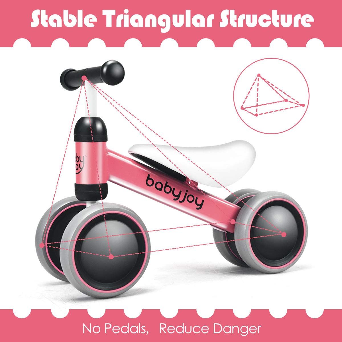 Baby Balance Bike, Kids Ride On Toys, Children Toddler Mini No Pedal Push Scooter, Pink