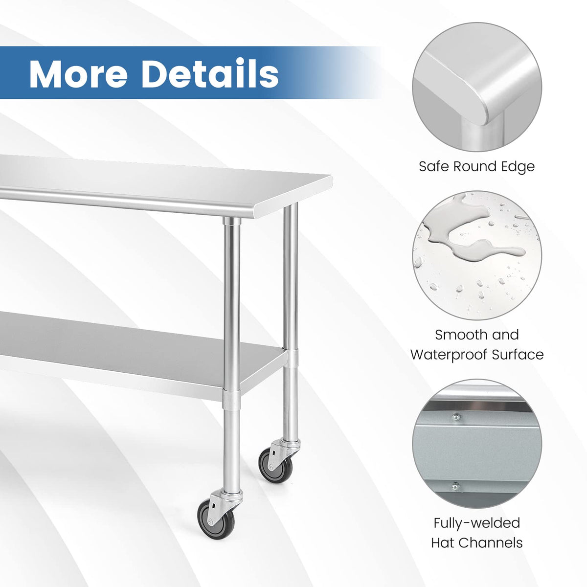 Giantex Stainless Steel Workbench, Prep Work Table, Adjustable Bottom Shelf