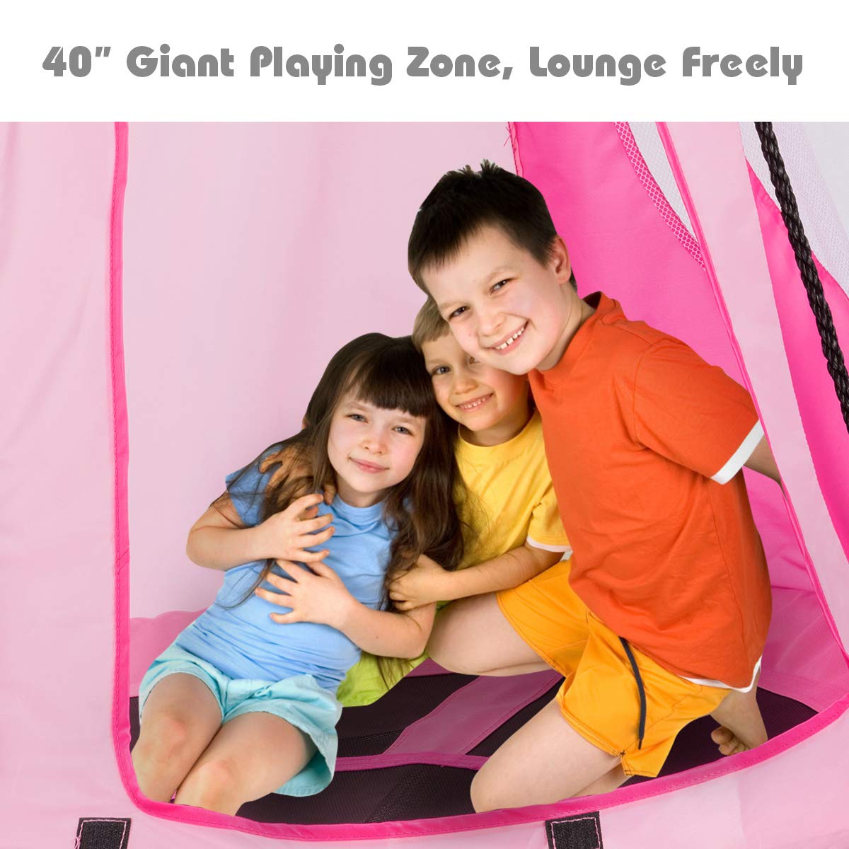 100cm Kids Detachable Hanging Tree Swing Tent, 2 in 1 Design Flying Swing & Nest swing Chair for Having Fun, Pink