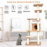 Cat Tree, Wooden Cat Tower with 6-Layer Platform, Sisal Rope Scratching Posts