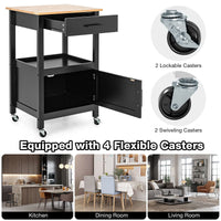 Giantex Small Kitchen Island Cart on Wheels, Rolling Kitchen Island w/ Rubber Wood Top, Black