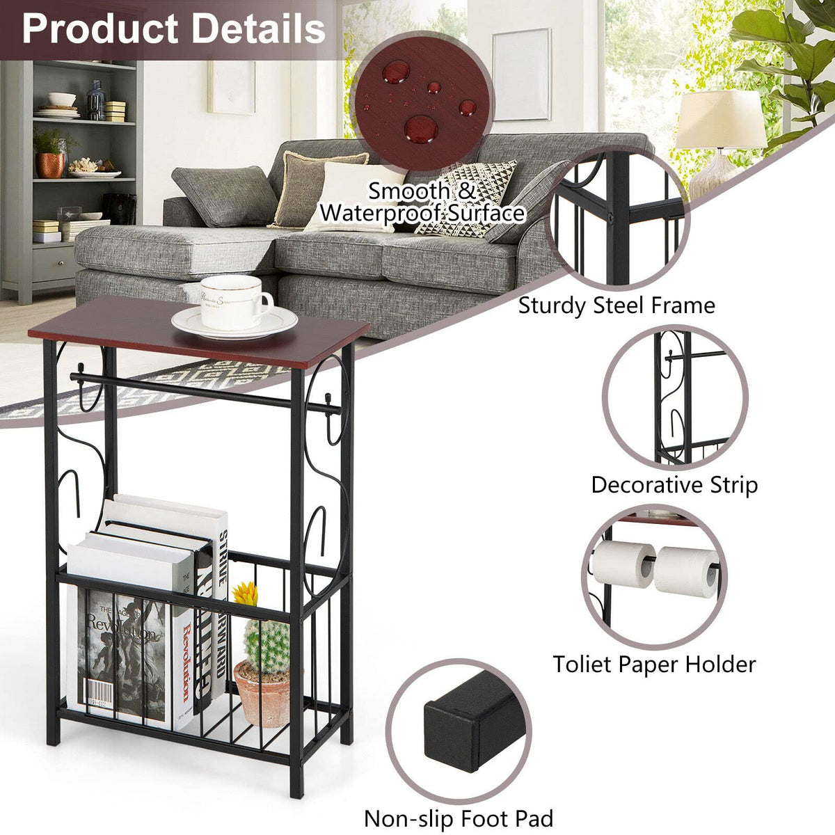 Giantex Bathroom Table with Toilet Paper Holder