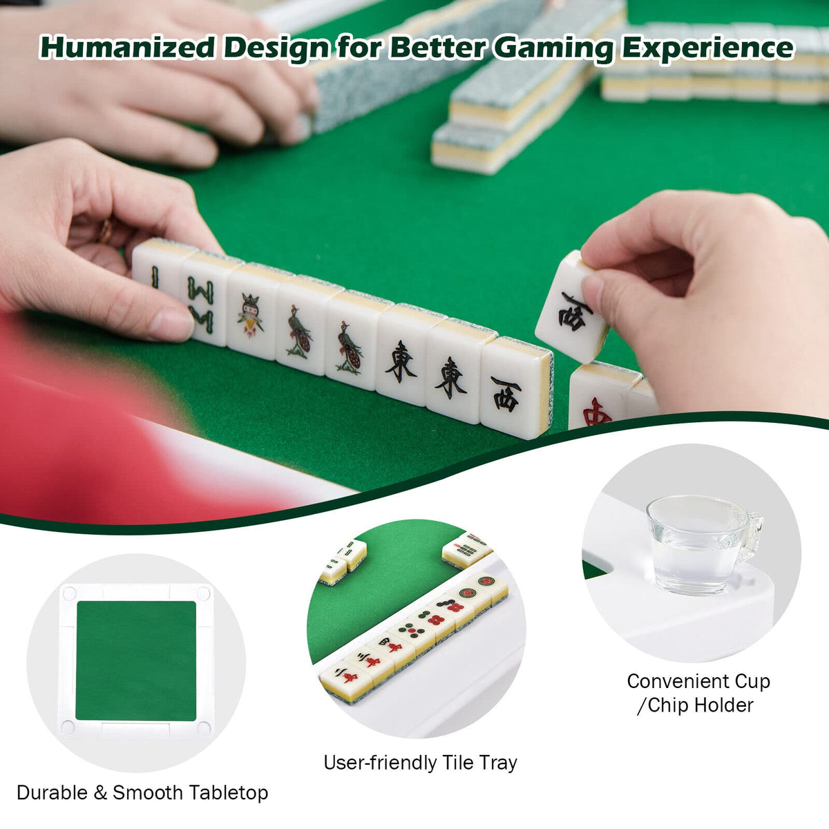 Giantex 4-Player Mahjong Game Table Foldable Mahjong Table with Iron Frame