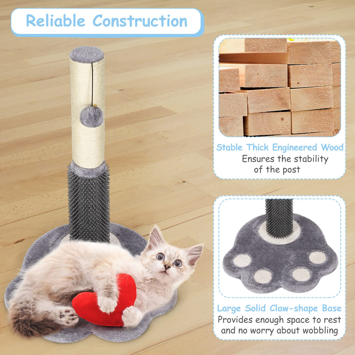 Cat Scratching Post, Kitty Sisal Claw Scratcher Pole, w/Hanging Ball Toy, 52cm, Gray