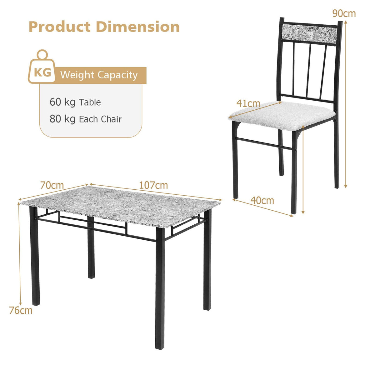 Giantex 5-Piece Dining Table Set w/Sturdy Metal Frame Table & 4 High-Back Chairs