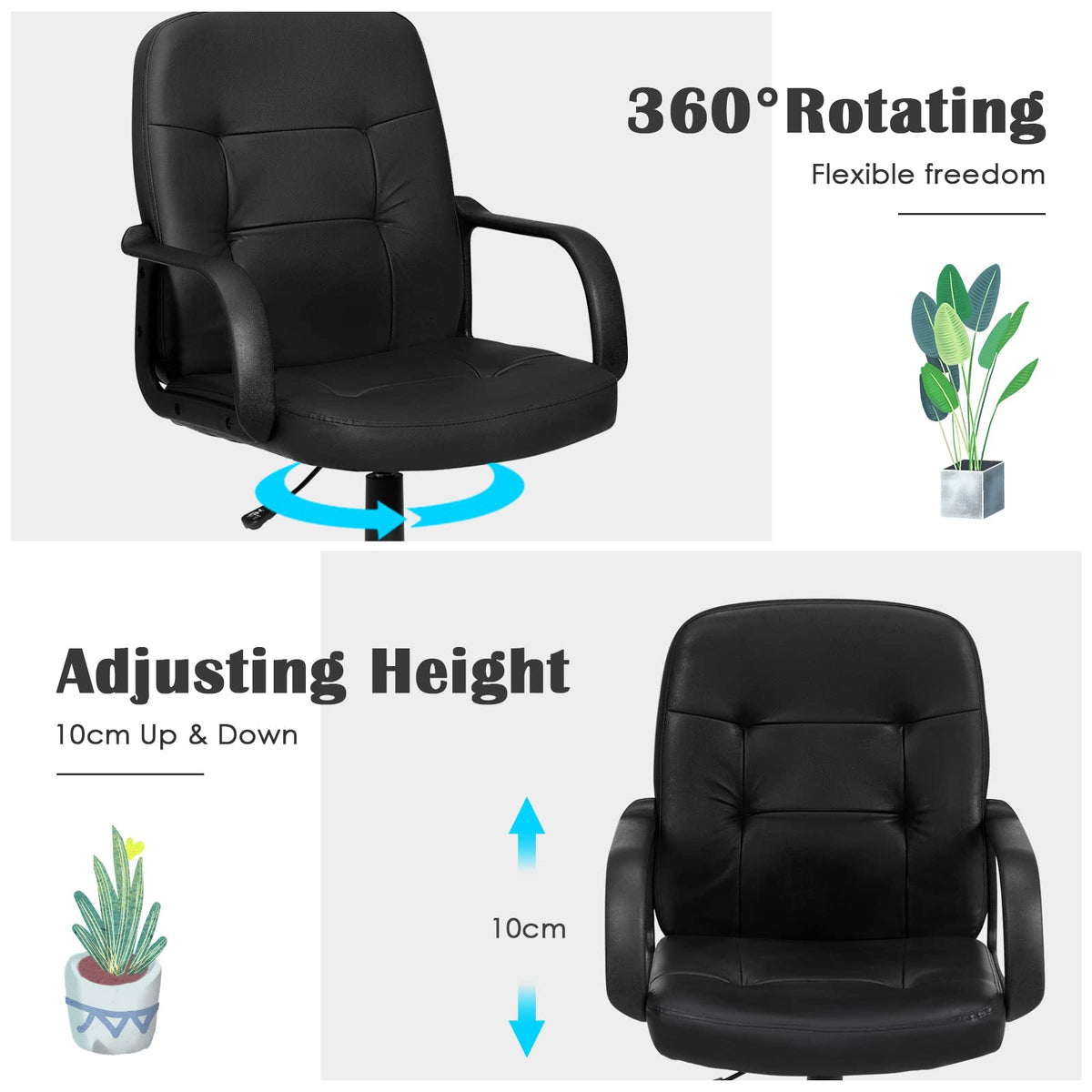 Giantex Mid-Back Executive Office Chair, PVC Leather Computer Chair w/Adjustable Height & Flexible Wheels