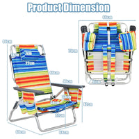 Giantex Beach Chair 2-Pack, Folding Camping Chair Set, 5 Adjustable Position, Outdoor Reclining Chair w/Head Pillow