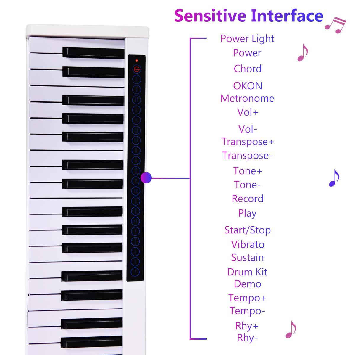 Giantex 61 Keys Portable Electronic Digital Piano Keyboard Cordless Electric Music MIDI (White)