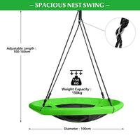 Nest Tree Swing, 100CM Kids Round Hammock Swing w/ Adjustable Hanging Ropes, Green