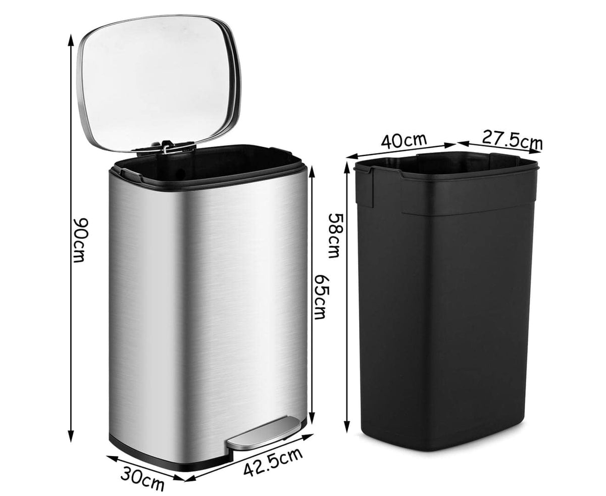 Giantex 50L Pedal Rubbish Bin Stainless Steel Trash Waste Garbage Can Kitchen