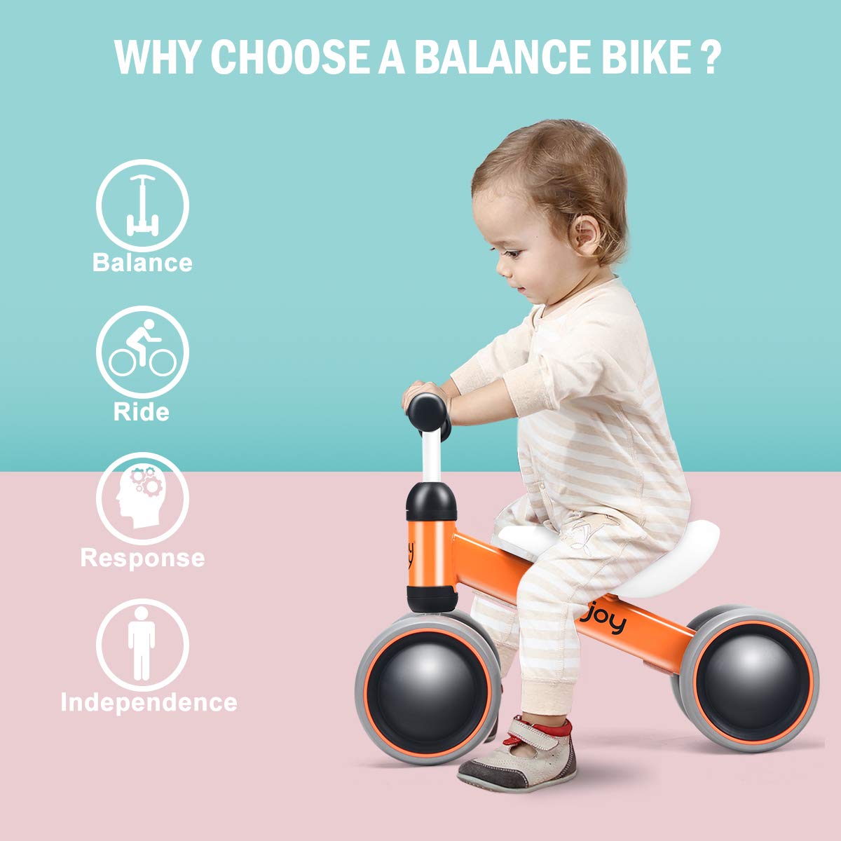 Baby Balance Bike, Infant Toddler Ride On Bikes, 4 Wheels Toddler Mini No Pedal First Bike