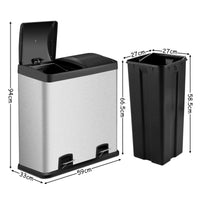 Giantex 60L Stainless Steel Dual Step Trash Can, Double Bucket Recycling Trash Can, 2 Removable Buckets with Handles