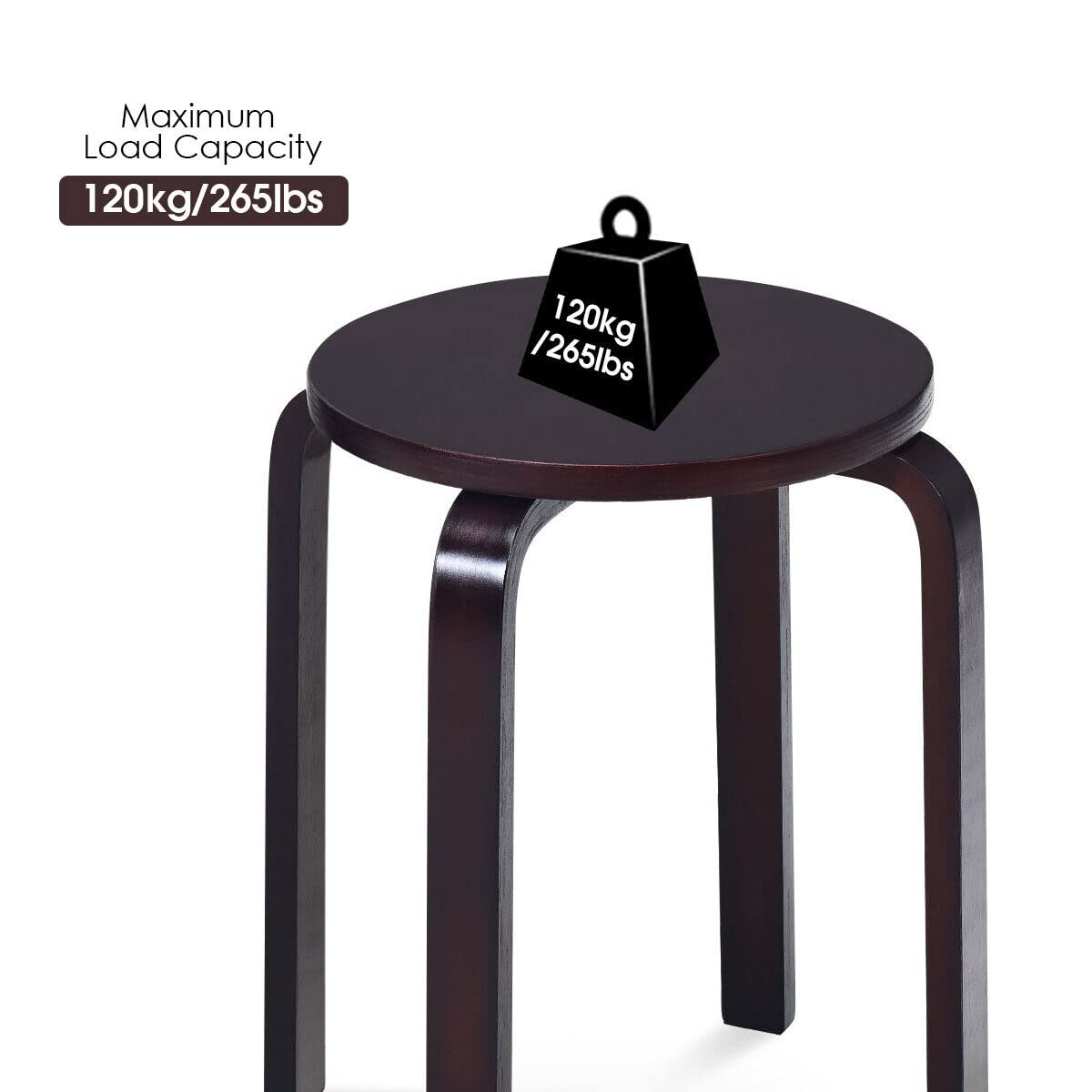 Giantex Set of 4 Round Stacking Stools, Solid Wood Dining Room Stool ...
