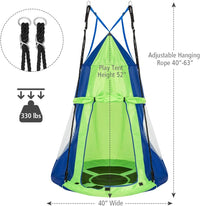 100cm Kids Detachable Hanging Tree Swing Tent, 2 in 1 Design Flying Swing & Nest swing Chair for Having Fun, Green